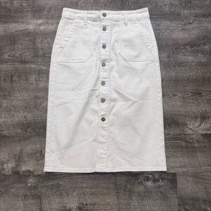 Paige Meadow Midi Skirt Utility Pockets Tonal Ecru Cream Denim Womens Sz 26